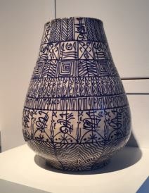 Rachid Koraichi, From the series Les Sept Stations Celestes 8, 2017, Soft-paste porcelain, blue and white oxide, 12 x 8 x 8 in