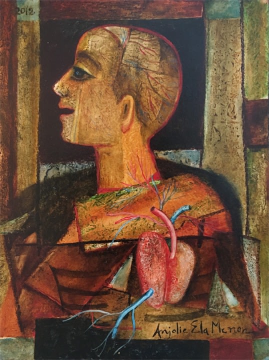 Anjolie Ela Menon,&nbsp;Endgame,&nbsp;2012,&nbsp;Oil on Masonite board,&nbsp;24 x 18 in