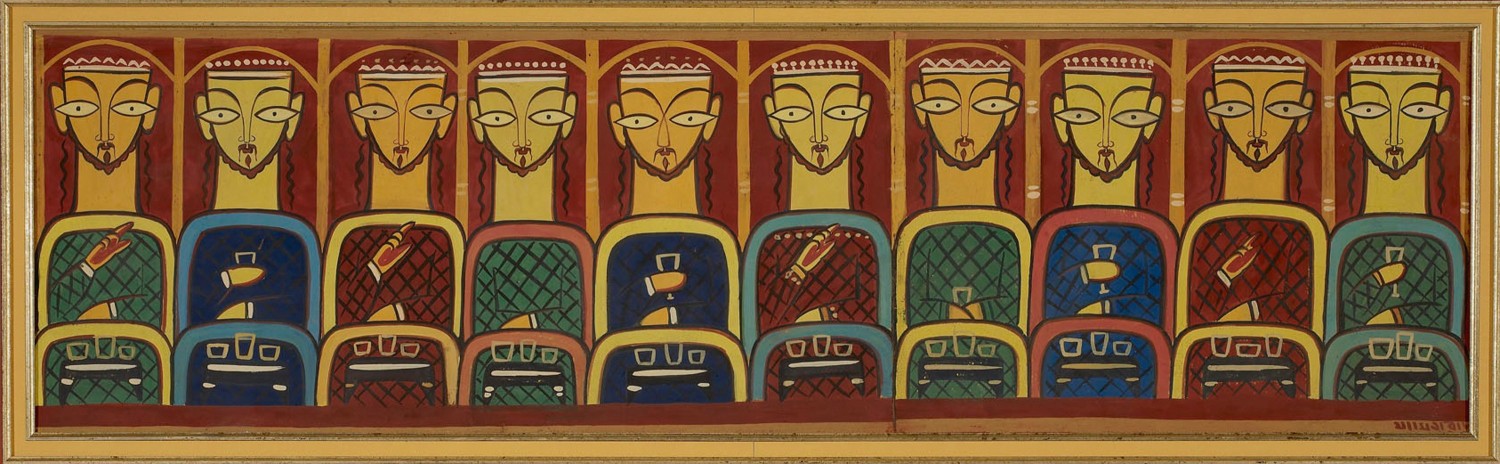 Jamini Roy, Untitled (Last Supper), Tempera on card, 13.77 x 49.21 in