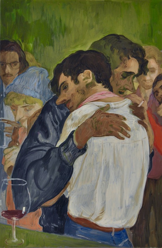 Salman Toor,&nbsp;The Green Bar,&nbsp;2018,&nbsp;Oil on panel, 18 x 12 in