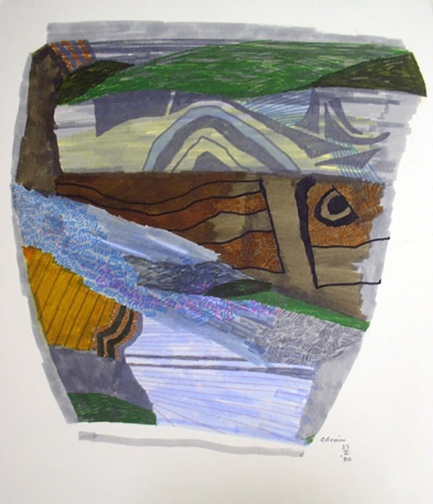M. F. Husain, Mountain Head&nbsp;- Colrain,&nbsp;1980,&nbsp;Marker on board,&nbsp;13 x 11.5 in