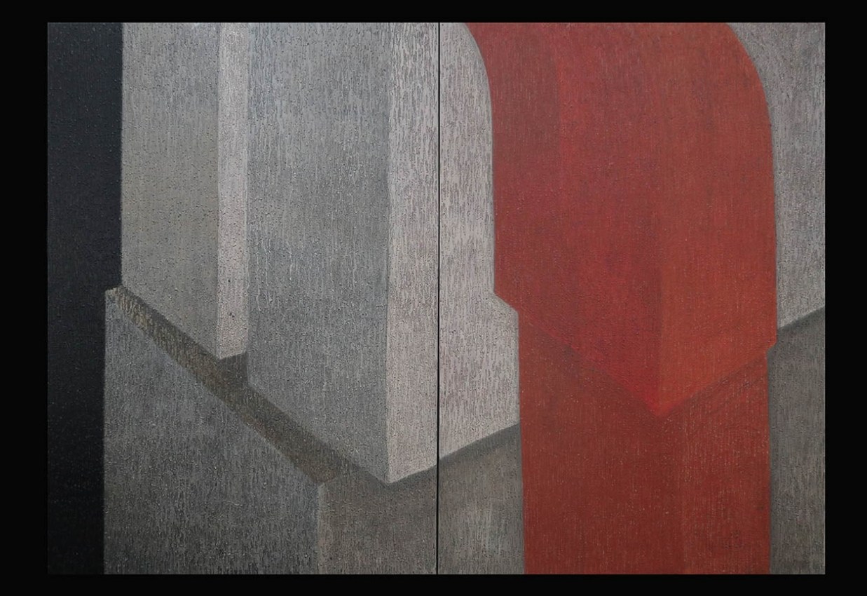 Pooja Iranna,&nbsp;The twisted beam,&nbsp;2019,&nbsp;Mixed media on canvas,&nbsp;12 x 12 in