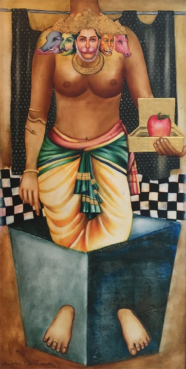 Anjolie Ela Menon,&nbsp;The Shamaan&#039;s Tale,&nbsp;2000,&nbsp;Oil and gold leaf on Masonite board, 48 x 24 in