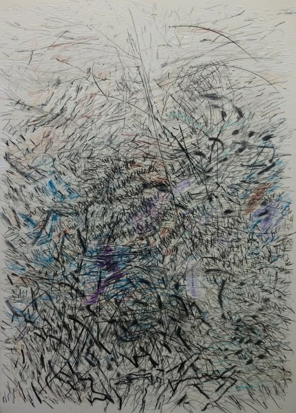 Jayashree Chakravarty,&nbsp;Scribbles,&nbsp;2020,&nbsp;Watercolour, graphite, charcoal, ink, acrylic on paper,&nbsp;41.25 x 29.75 in