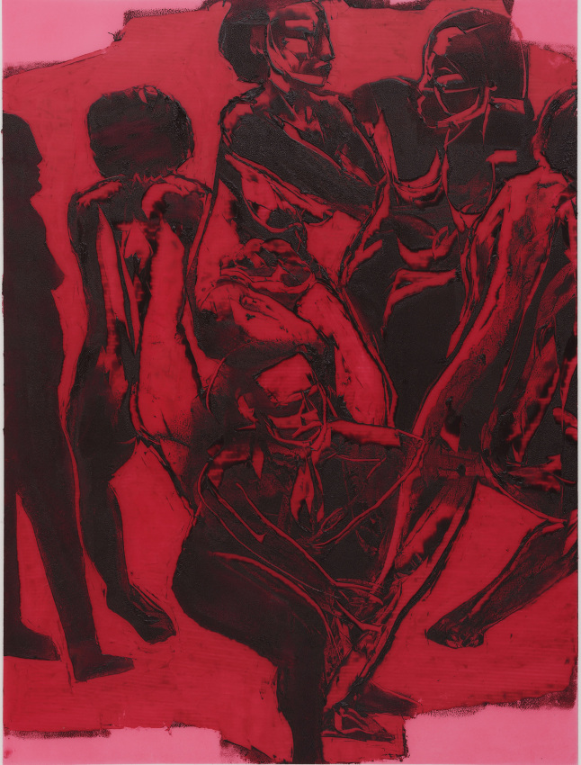 Mequitta Ahuja, Suture,&nbsp;2020,&nbsp;Oil on polyester drafting film,&nbsp;29 x 21.5 in