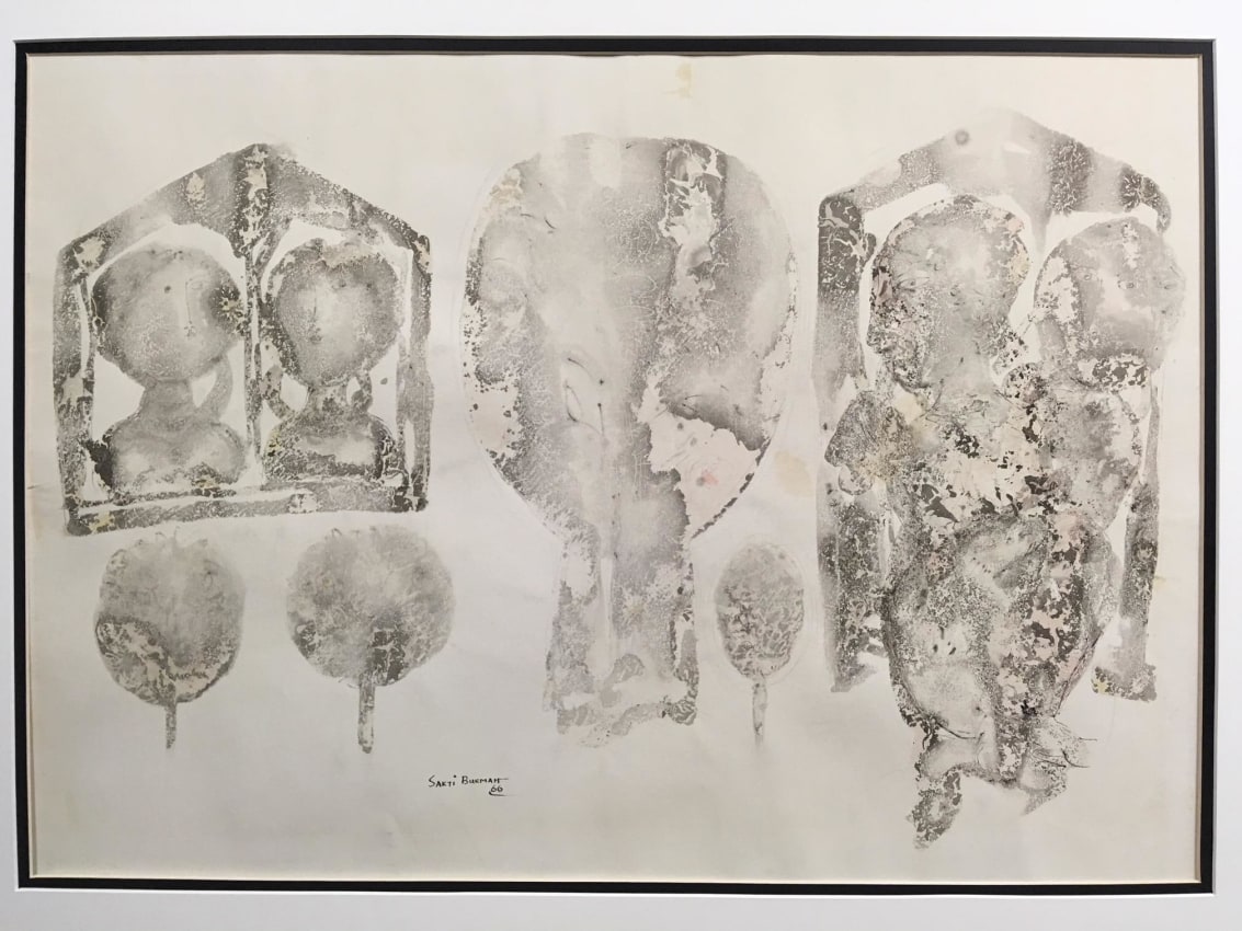 Pencil drawing with multiple figures made to look like an aging fresco