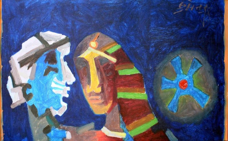 M.F. Husain UNTITLED (HEADS - BLUE)
