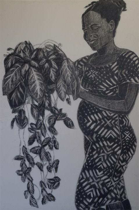 Mequitta Ahuja,&nbsp;Portrait at Five Months, 2018, Oil-based charcoal on paper, 36 x 24 in