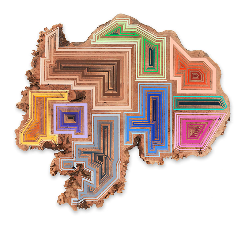 Nine Ways to Get Your Groove On, 2017, Acrylic on curly maple, 28 x 25 x 1 inches, 71.1 x 63.5 x 2.5 cm, MMG#29265