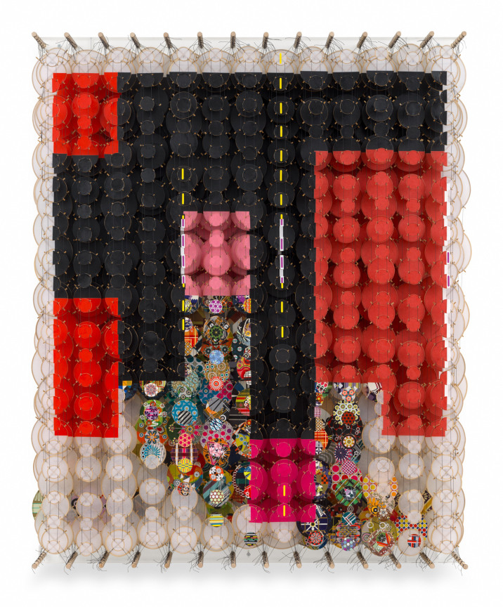 Jacob Hashimoto, The Whisper, 2024, Acrylic, bamboo, paper, wood and Dacron,