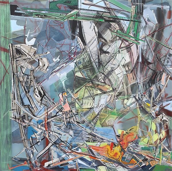 Suitor, 2013, Acrylic, collage, and oil on canvas, 80 x 80 inches, 203.2 x 203.2 cm, A/Y#21147