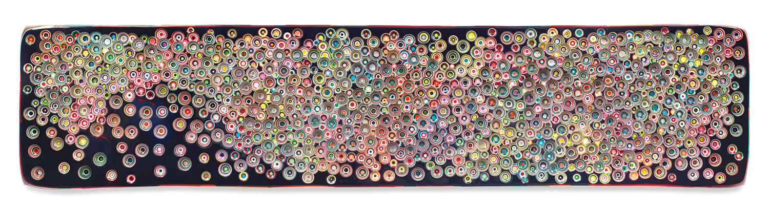 HELLOWORLDYOULAYITDOWN, 2017, Epoxy resin and pigments on wood, 24 x 108 inches, 61 x 274.3 cm, MMG#29646