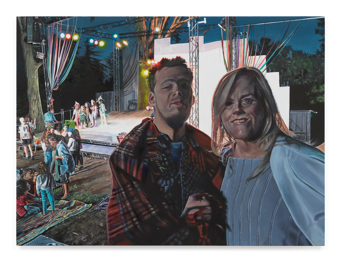 Karla and Max at Shakespeare in the Park, 2024, Oil on panel, 8 7/8 x 11 7/8 inches, 22.5 x 30.2 cm, MMG#37700