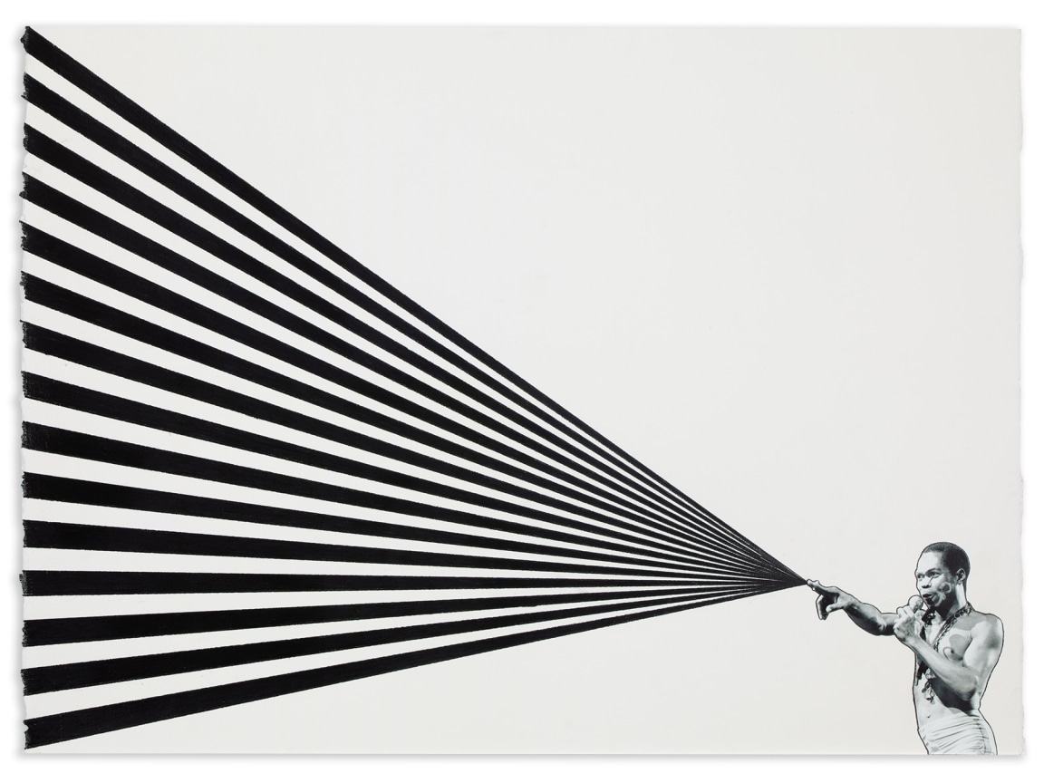 Rico Gatson,&nbsp;Fela #2, 2021, Color pencil and photograph collage on paper, 22 x 30 inches, 55.9 x 76.2 cm