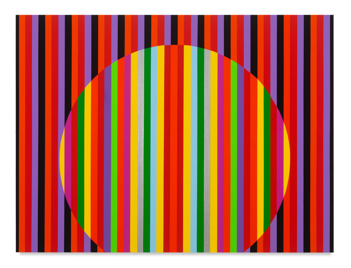 Rico Gatson, Untitled (Sunrise/Sunset LG-II), 2021, Acrylic paint on wood, 36 x 48 inches, 91.4 x 121.9 cm.&nbsp;Photo: Jason Mandella. Image courtesy of the&nbsp;artist and Miles McEnery Gallery, New York, NY.&nbsp;