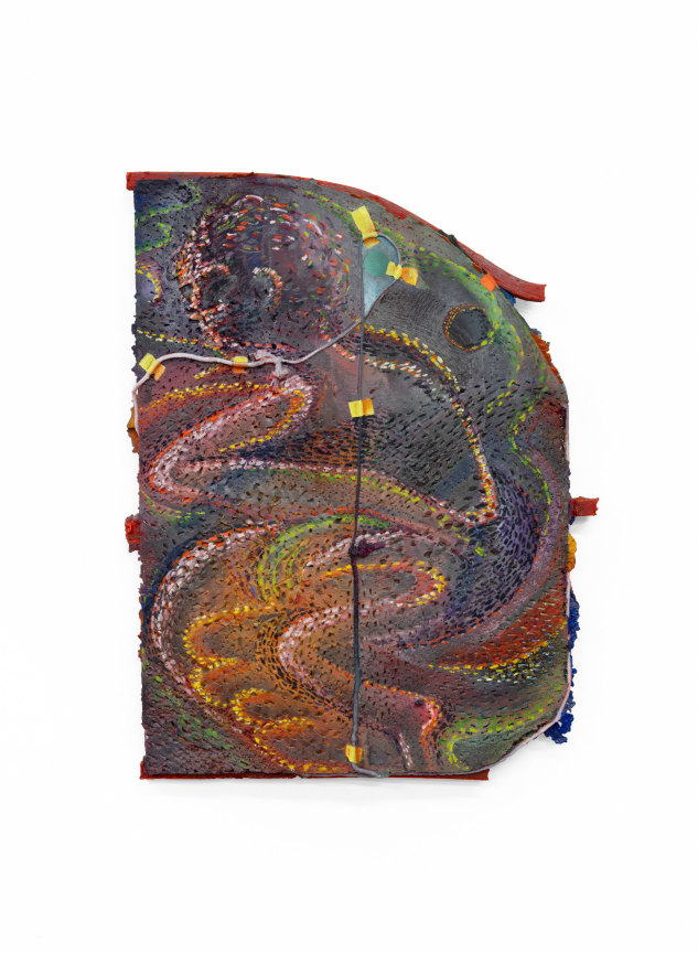 whisper to night, 2023, Oil and enamel paint, graphite on cast aluminum, 29 x 24 x 2 1/2 inches, 73.7 x 61 x 6.4 cm, MMG#35102