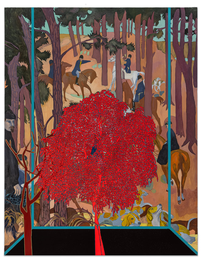 Whitney Bedford,&nbsp;Veduta (Denis The Default), 2024, Ink and oil on nylinen on panel, 46 1/4 x 36 x 2 inches, 117.5 x 91.4 x 5.1 cm, MMG#37160