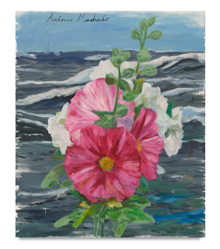 Enrique Mart&iacute;nez Celaya, The Omen (Pink Hollyhock), 2023, Oil and wax on canvas,