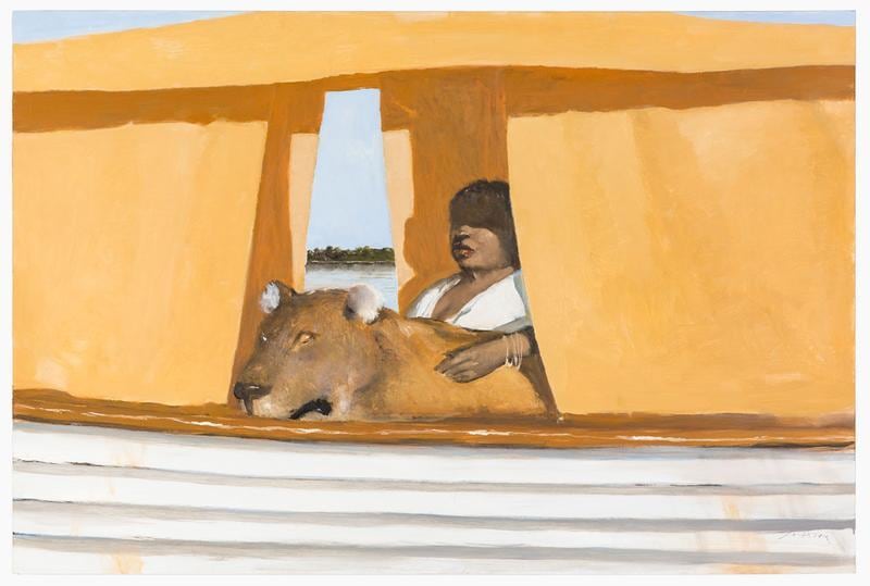 Julio Larraz, La Choucoune in the Santa Ana, 2014, Oil on masonite, 32 x 48 inches, 81.3 x 121.9 cm, A/Y#21987