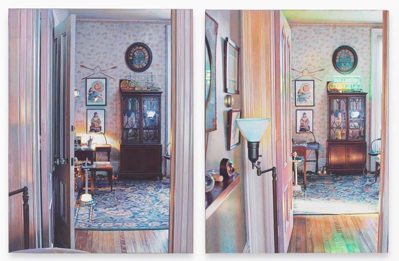 Time Diptych: Arrows, 2015, Grisaille, varnish and colored pencil on board, 16 x 25 inches, 40.6 x 63.5 cm, including 1&quot; in between, AMY#27908