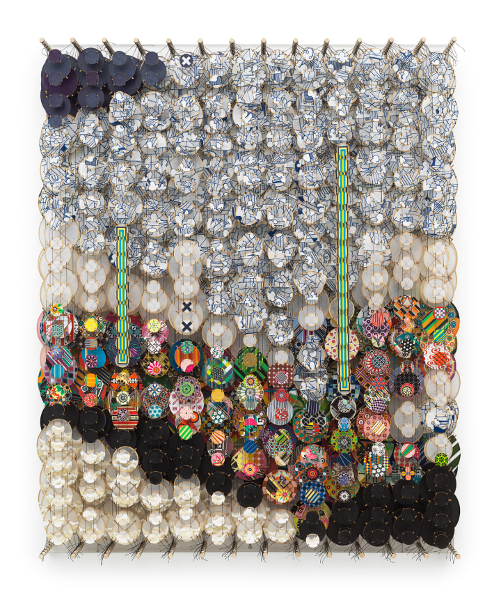 The Flight of Probability, 2025, Acrylic, bamboo, paper, wood, and dacron, 60 x 48 x 8 1/4 inches, 152.4 x 121.9 x 21 cm, MMG#37974