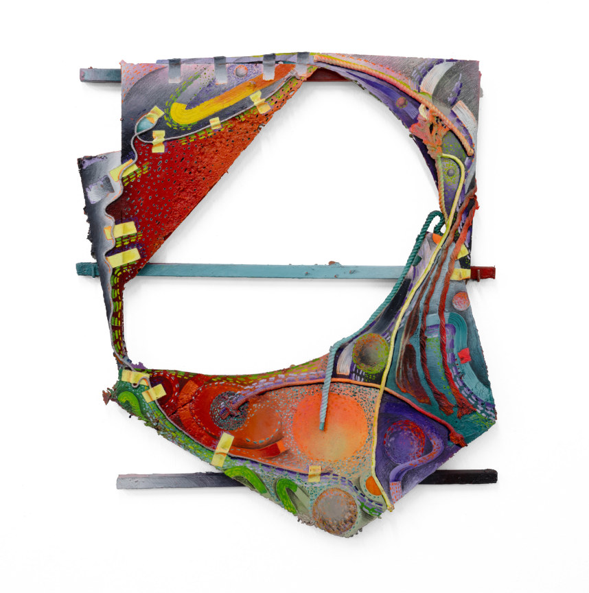 through bends and reaches, 2023, Oil and enamel paint, graphite on cast aluminum, 29 1/2 x 26 x 2 1/2 inches, 74.9 x 66 x 6.4 cm, MMG#35101