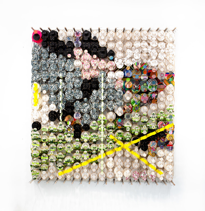 The Cosmic Whirlwind of Past Faults, 2024, Acrylic, bamboo, paper, wood, and Dacron, 66 x 60 x 8 1/4 inches, 167.6 x 152.4 x 21 cm,&nbsp;MMG#37205