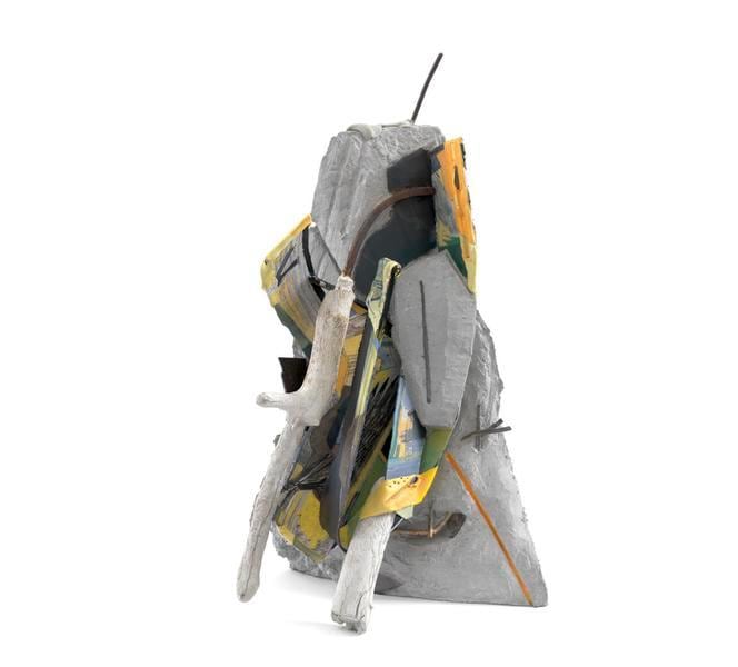 Eagle Tomb, 2016, Softground with hand-painting and oil stick on welded steel frame with rebar, cast Hydro-Stone, cast concrete and epoxy clay, 28 3/4 x 16 x 15 1/2 inches, 73 x 40.6 x 39.4 cm, AMY#28243