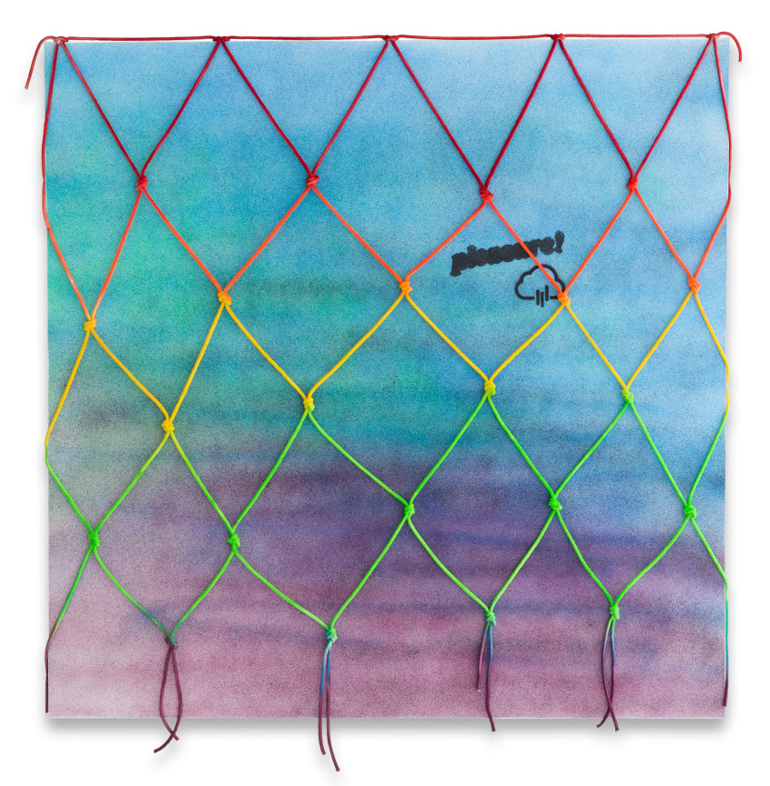 Wendy White, Rain Cloud (Pleasure!), 2016,&nbsp;Acrylic on canvas, hand painted rope, 60 x 60 inches, 152.4 x 152.4 cm, MMG#33325