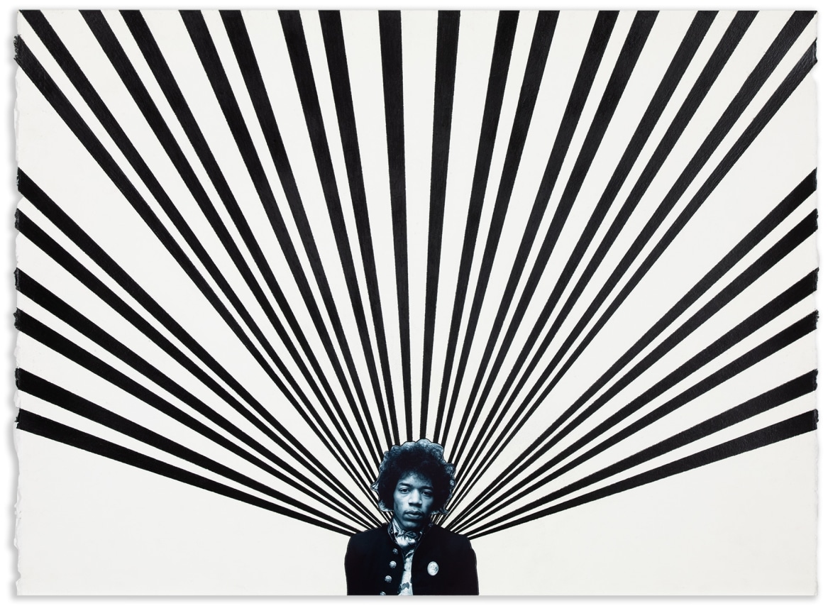 Rico Gatson,&nbsp;Jimi, 2021, Color pencil and photograph collage on paper, 22 x 30 inches, 55.9 x 76.2 cm