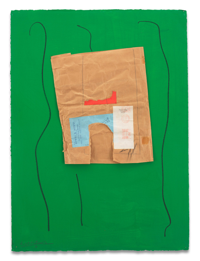 Robert Motherwell,&nbsp;Bowes &amp;amp; Bowes with Green, 1968/ca. 1973,&nbsp;Acrylic, pasted papers, crayon, and graphite on board,&nbsp;30 1/2 x 22 3/8 inches,&nbsp;77.5 x 56.8 cm,&nbsp;MMG#17688, &nbsp;