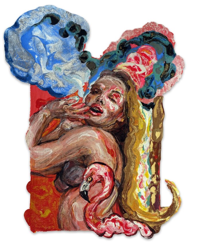Natalie Frank, Woman with Flamingo, 2021, Paper pulp on cotton base sheet,