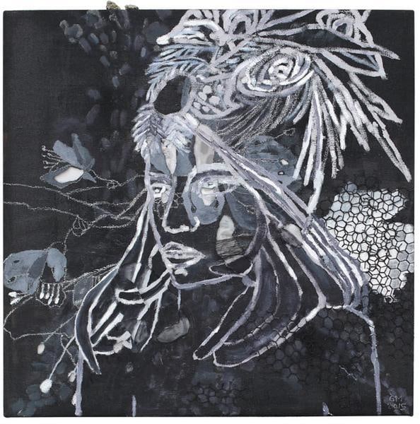 Gina Magid, Untitled, 2015, Oil paint, pastel and fishnet on linen, 24 x 24 inches, 61 x 61 cm, A/Y#22684