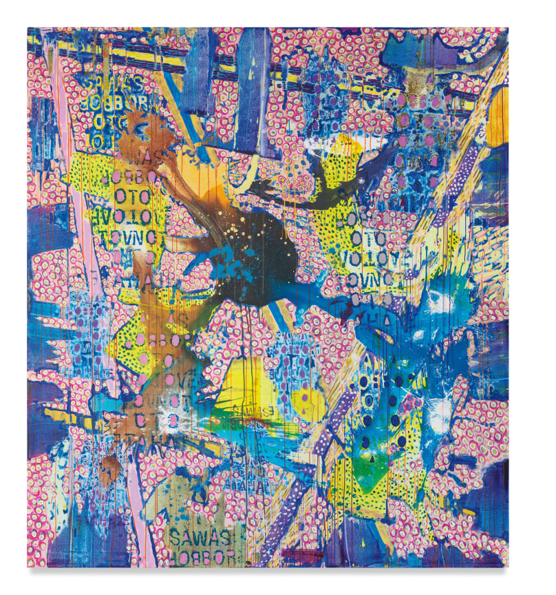 Parallax, 2023, Acrylic, acrylic ink, colored pencil and silk screen on canvas, 90 x 80 inches, 228.6 x 203.2 cm, MMG#35188