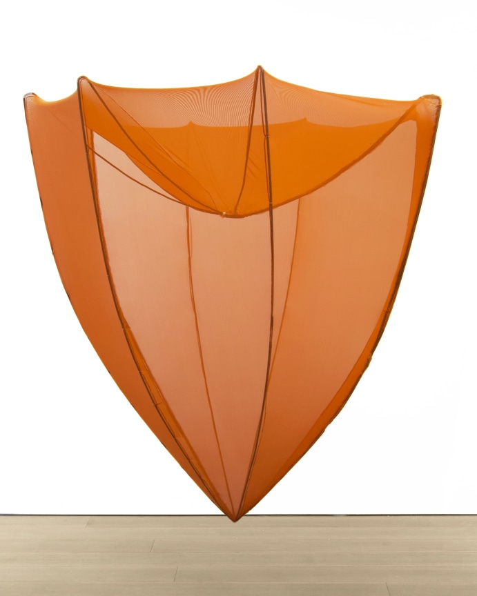 Maren Hassinger,&nbsp;Untitled Vessel (Red), 2021, Stretch polyester fabric on steel armature, 69 x 61 inches, 175.3 x 154.9 cm.&nbsp;Courtesy of Susan Inglett Gallery, NYC.&nbsp;