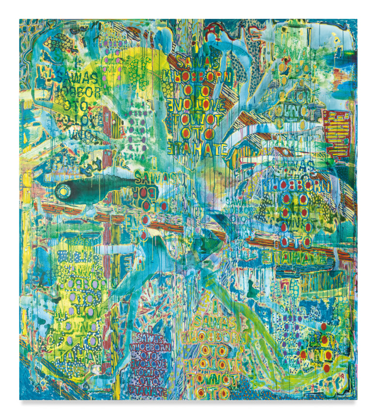 Eclipse, 2023, Acrylic, acrylic ink, colored pencil and silk screen on canvas, 90 x 80 inches, 228.6 x 203.2 cm,&nbsp;MMG#35186