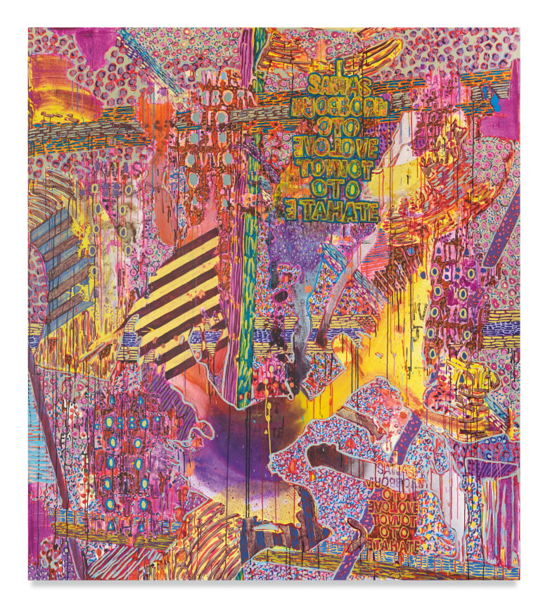 Twilight, 2023, Acrylic, acrylic ink, colored pencil and silk screen on canvas,