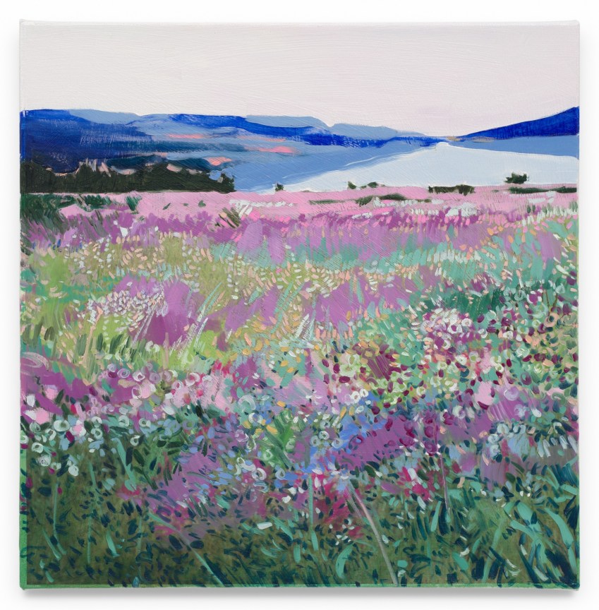 Wildflowers and Distant Lake, 2023, Mixed media oil on canvas, 17 x 17 inches, 43.2 x 43.2 cm, MMG#36628