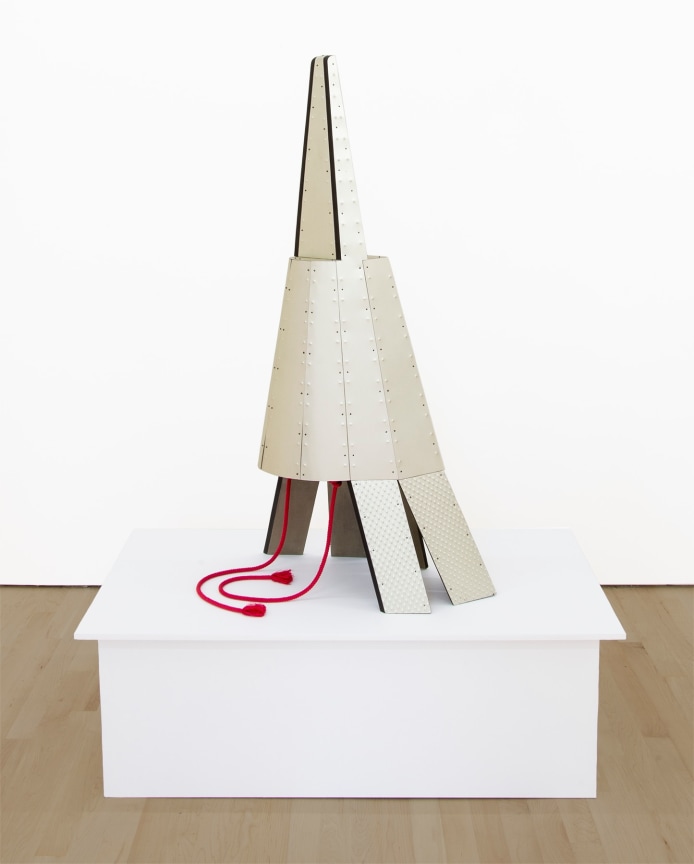 Diane Simpson,&nbsp;Kabuto, 1991, Aluminum, stain and acrylic on MDF, steel tacks, silk cord, 43 x 21 x 11 inches, 109.2 x 53.3 x 27.9 cm.&nbsp;Courtesy of the artist, JTT, New York,&nbsp;Corbett vs. Dempsey, Chicago, and Herald St, London.&nbsp;