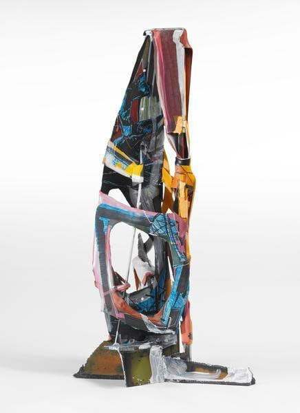 Cosm 2, 2015, Woodcut on fabric with hand painting on epoxy clay and welded steel, 36 x 19 x 12 inches, 91.4 x 48.3 x 30.5 cm, A/Y#22405