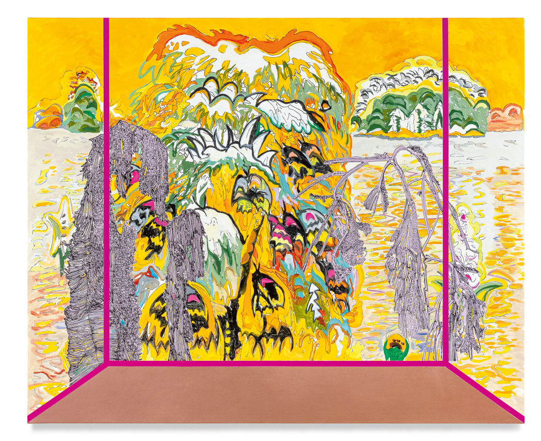 Veduta (Burchfield Dream), 2021, Ink and oil on linen on hybrid panel, 32 1/2 x 39 3/4 inches, 82.6 x 101 cm, MMG#33217