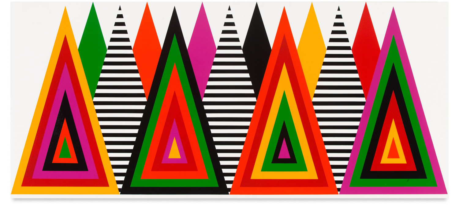 Untitled (Ocular Vibrations), 2021, Acrylic paint on wood, 36 x 80 inches, 91.4 x 203.2 cm, MMG#33484