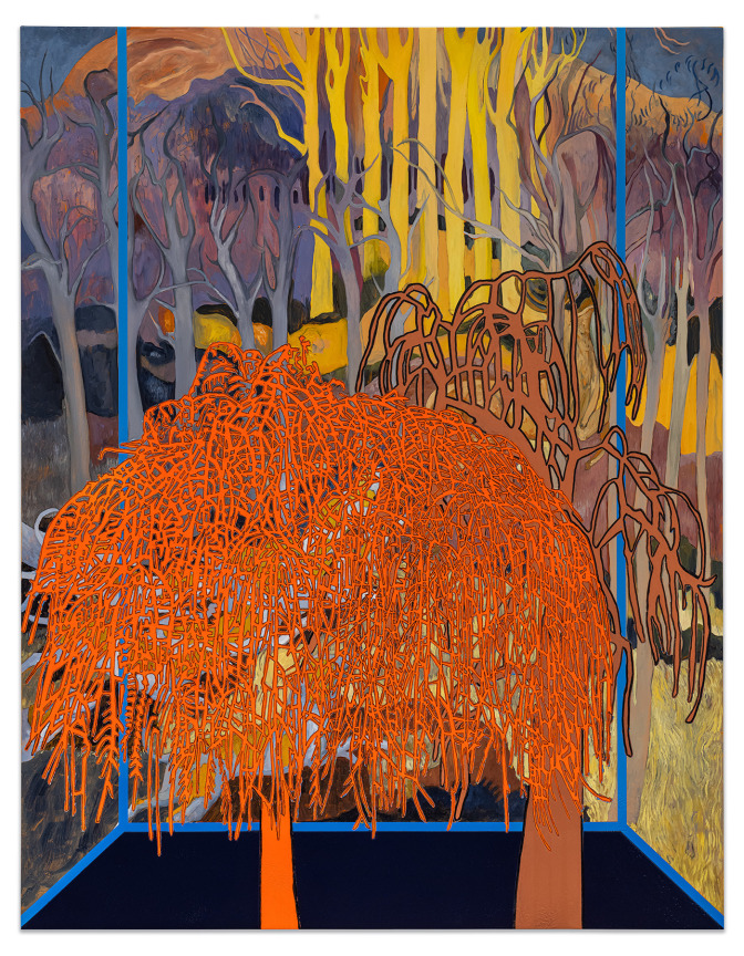 Whitney Bedford,&nbsp;Veduta (Denis The Good Go), 2024, Ink and oil on nylinen on panel, 46 1/4 x 36 x 2 inches, 117.5 x 91.4 x 5.1 cm, MMG#37125