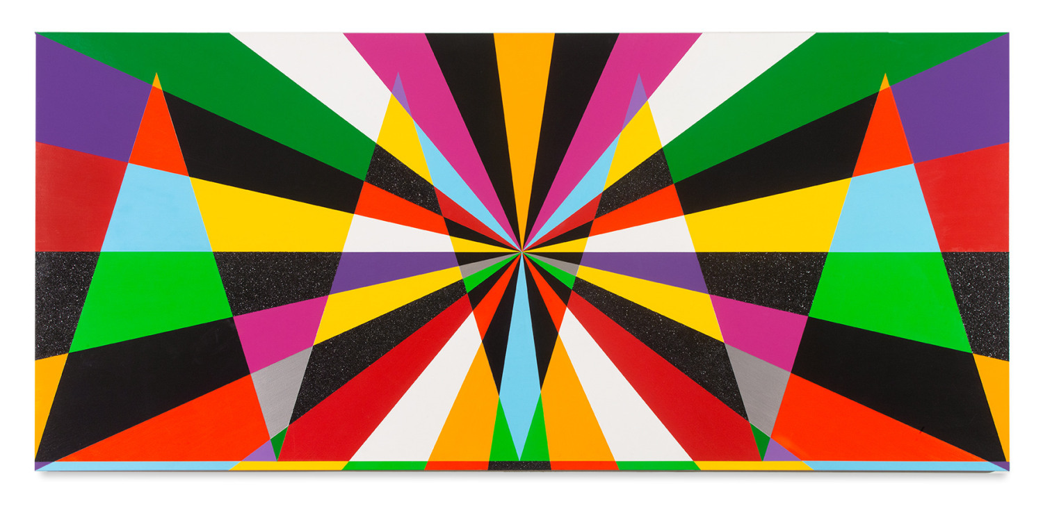 Rico Gatson,&nbsp;Untitled (Expansive Light Consciousness I), 2021, Acrylic paint and glitter on wood, 36 x 80 inches, 91.4 x 203.2 cm