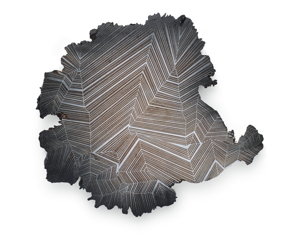 Something Left, 2018, Acrylic and spray paint on curly maple, 25 3/4 x 28 inches, 65.4 x 71.1 cm, MMG#29781