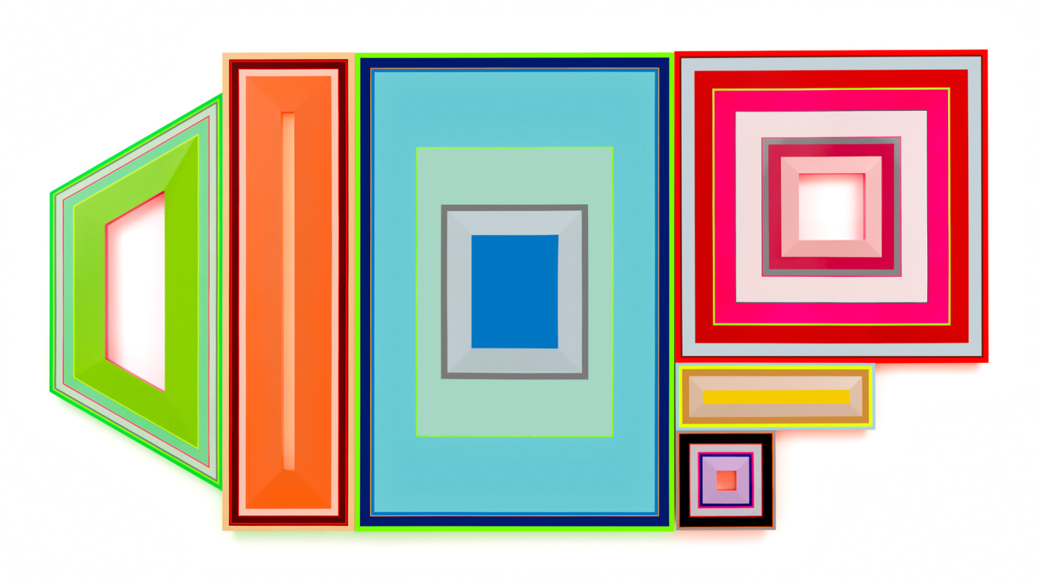 Polypharmacy: Stability, Calm, Confidence, Energy, Tranquility, Contentment, 2025,, Urethane paint on wood, 72 x 141 inches, 182.9 x 358.1 cm, MMG#37587