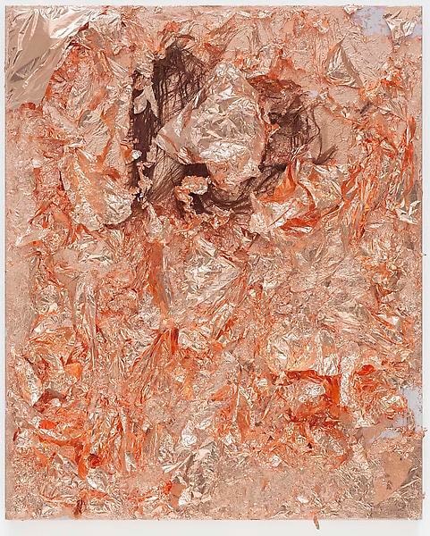 &quot;Matrix Flowers 4,&quot; 2013, Copper foil, palm leaf, and cardboard on canvas, 27.25 x 22.25 inches, 69.2 x 56.5 cm, A/Y#20868