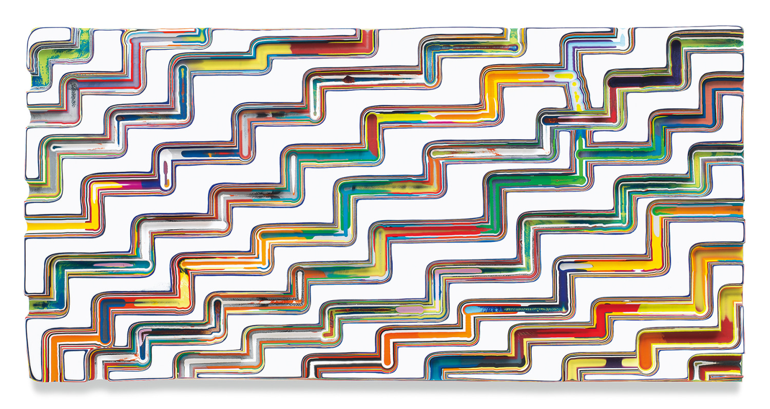 UPSTAIRSANDBACKTOBASICS, 2018, Epoxy resin and pigments on wood,&nbsp;24 x 48 inches,&nbsp;61 x 121.9 cm,&nbsp;MMG#30516