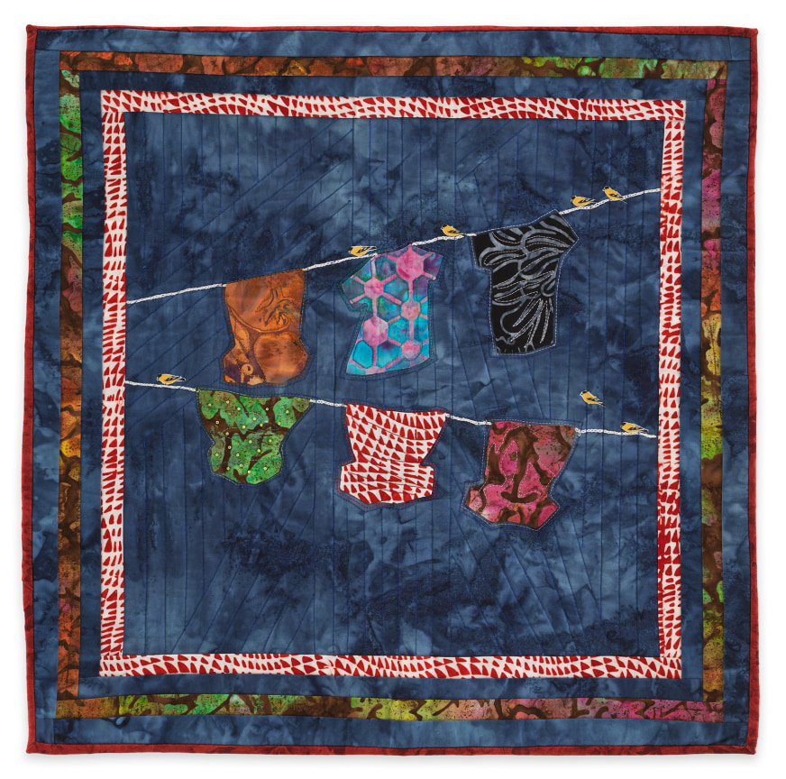 Doris Elizabeth Prouty,&nbsp;Clothesline, Hand appliqu&eacute;, beading, cotton cloth machine quilting , 20 1/2 x 21 inches, 52.1 x 53.3 cm, MMG#35710