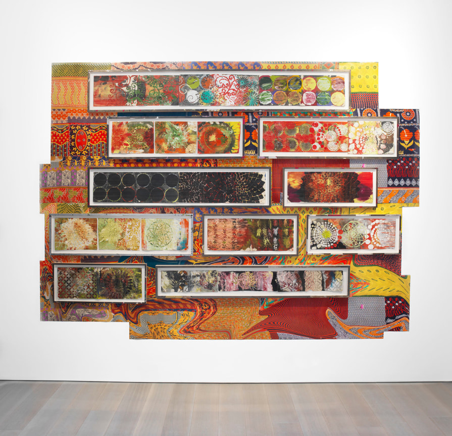 Judy Pfaff,&nbsp;Wall Install - Year of the Rat, 2018,&nbsp;Oil stick, encaustic, vintage indian paper,&nbsp;80 x 112 inches,&nbsp;203.2 x 284.48 cm,&nbsp;MMG#29815